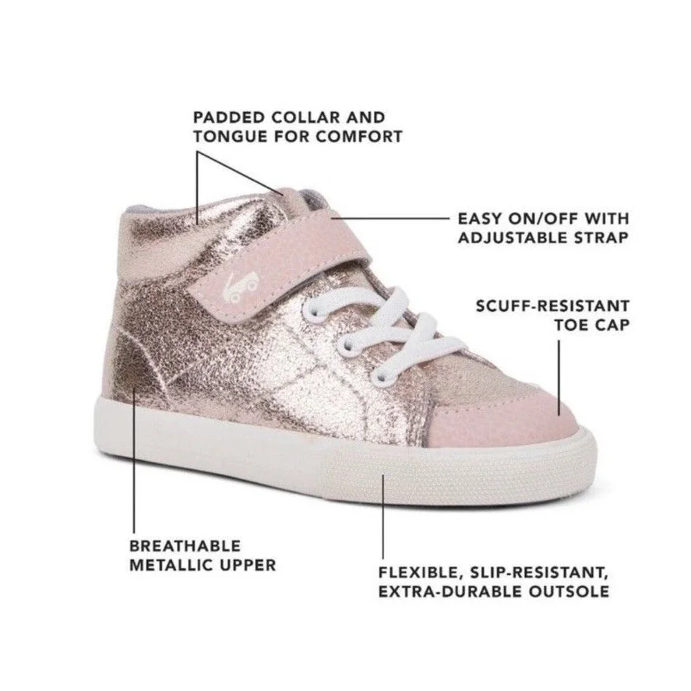 See Kai Run Basics Toddler High Top Playground Sneakers Rose Gold Size 7 - Picture 3 of 9